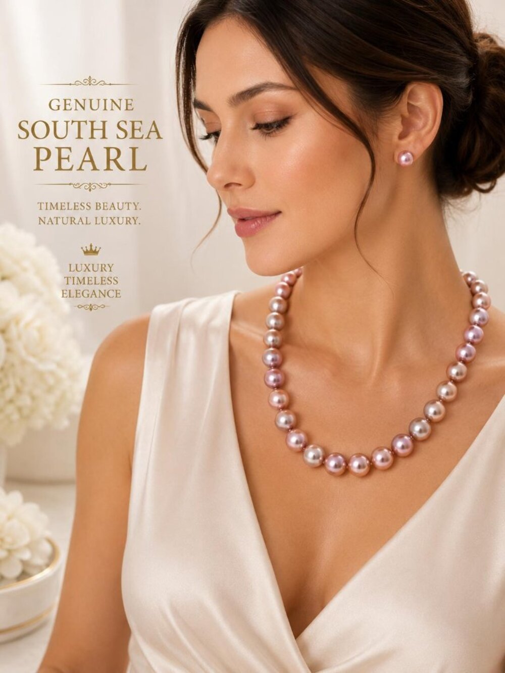 South Sea Pearl Necklace 12-13mm Pink Rose Peach Pearls From Philippines